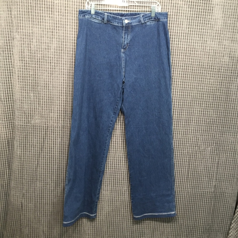 Laura G Womens Straight Leg Jeans 16 Blue Excellent Stretch Contrast Stitch